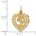 14K Gold Heart P Charm with Diamond-Cut Sandblasted Finish Elegant and Themed Design
