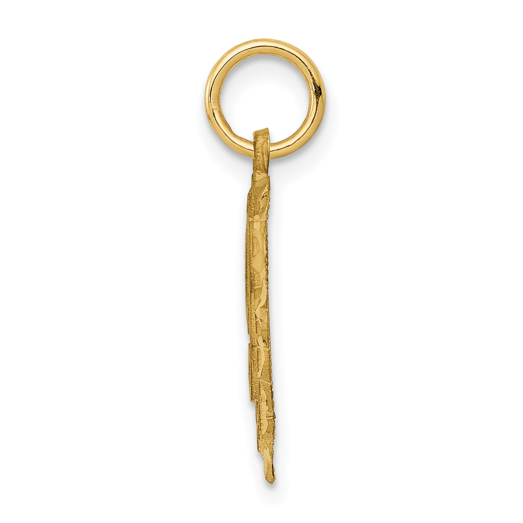 14K Gold Heart Letter R Charm with Diamond-Cut and Sandblasted Finish