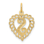 14K Gold Heart Letter S Charm with Diamond-Cut Sandblasted Finish Elegant & Themed