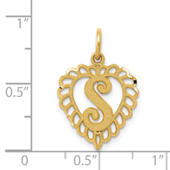 14K Gold Heart Letter S Charm with Diamond-Cut Sandblasted Finish Elegant & Themed