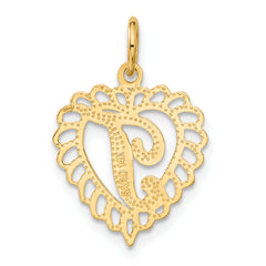 14K Gold Heart Letter T Charm with Diamond-Cut Sandblasted Finish