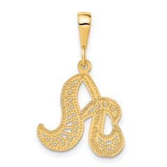 14K Gold Polished Filigree Letter A Pendant  Elegant Script Design