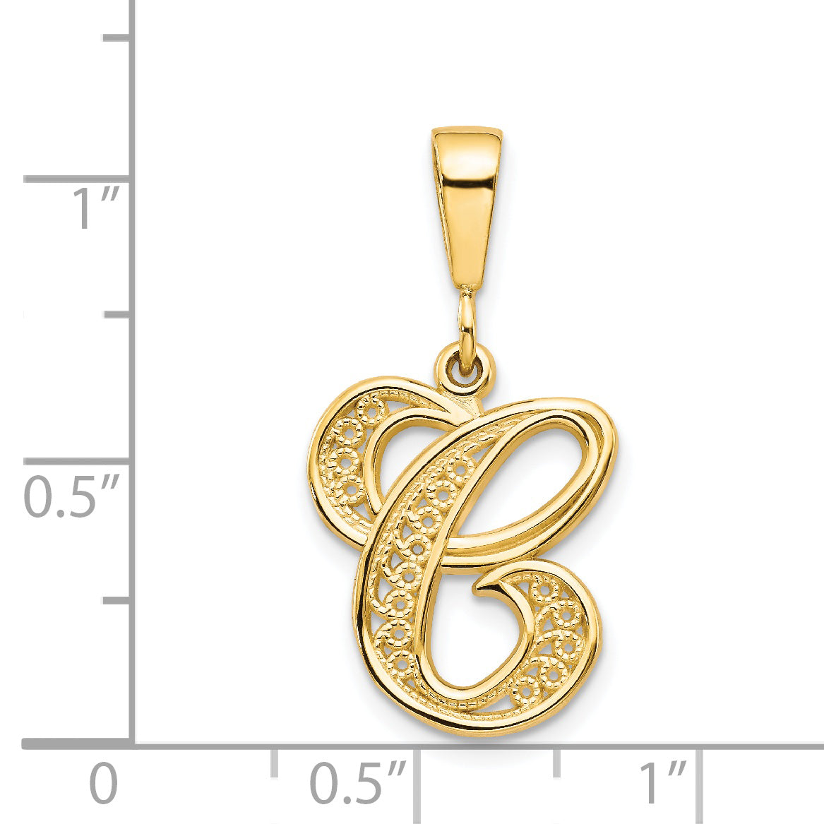 14K Gold Filigree Initial C Pendant with Polished Finish
