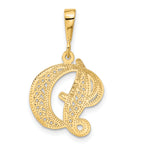14K Yellow Gold Script Filigree Letter D Pendant  Elegant Polished Finish