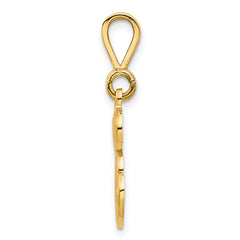 14K Gold Polished Filigree Initial E Pendant  Elegant Script Design