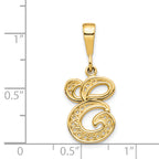 14K Gold Polished Filigree Initial E Pendant  Elegant Script Design