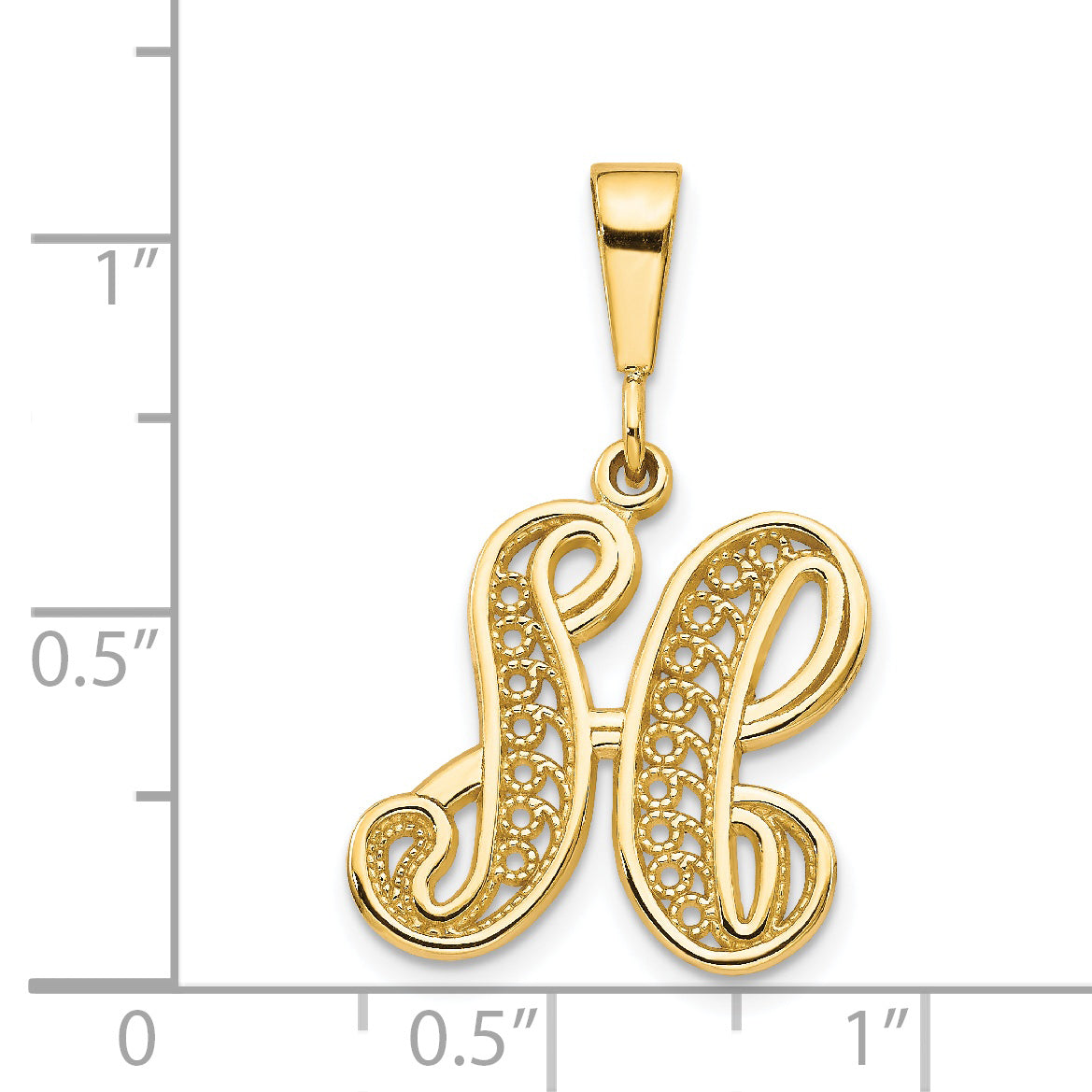 14K Gold Polished Filigree Letter H Initial Pendant Elegant Large Design