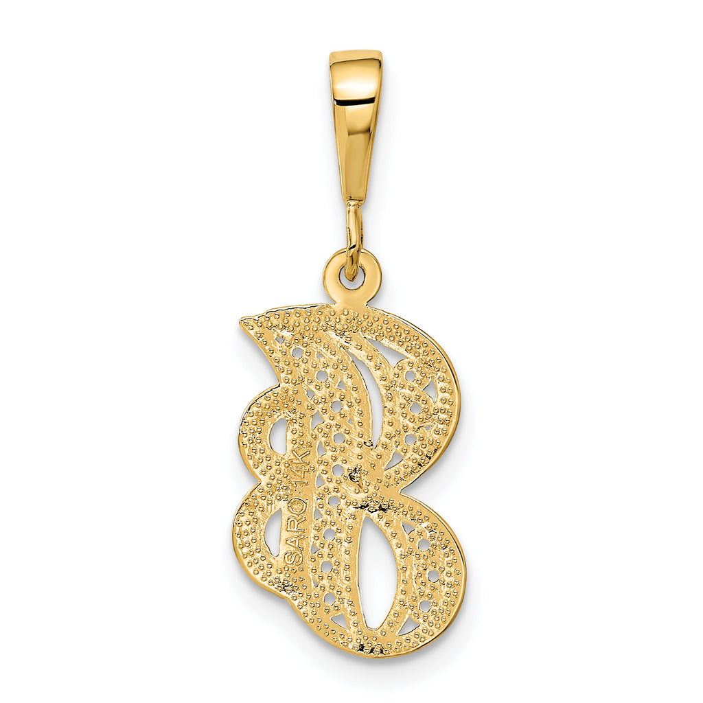 14K Yellow Gold Polished Script Filigree Letter J Pendant Elegant and Large