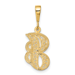 14K Yellow Gold Polished Script Filigree Letter J Pendant Elegant and Large