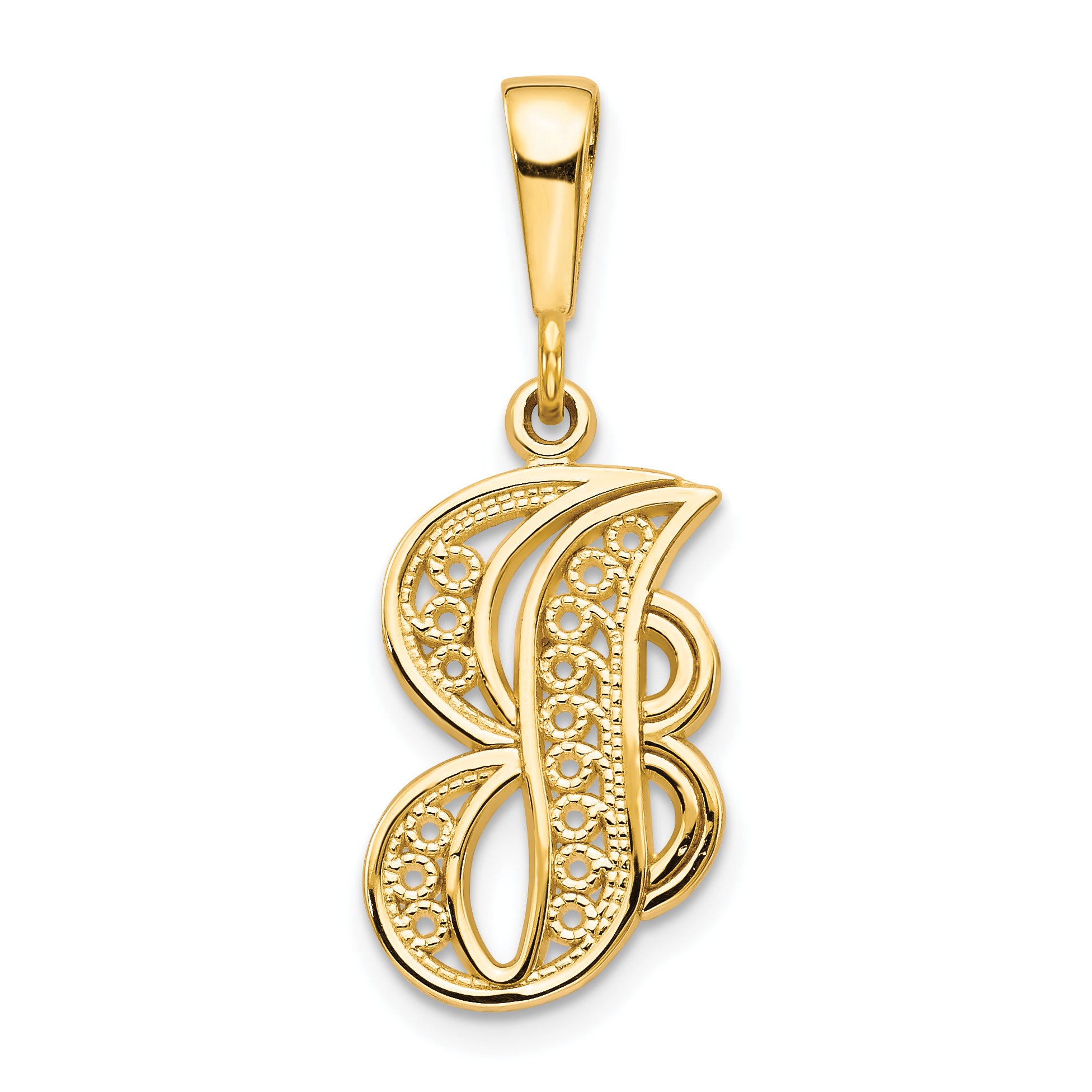14KY Polished Script Filigree Letter J Initial Pendant Main image