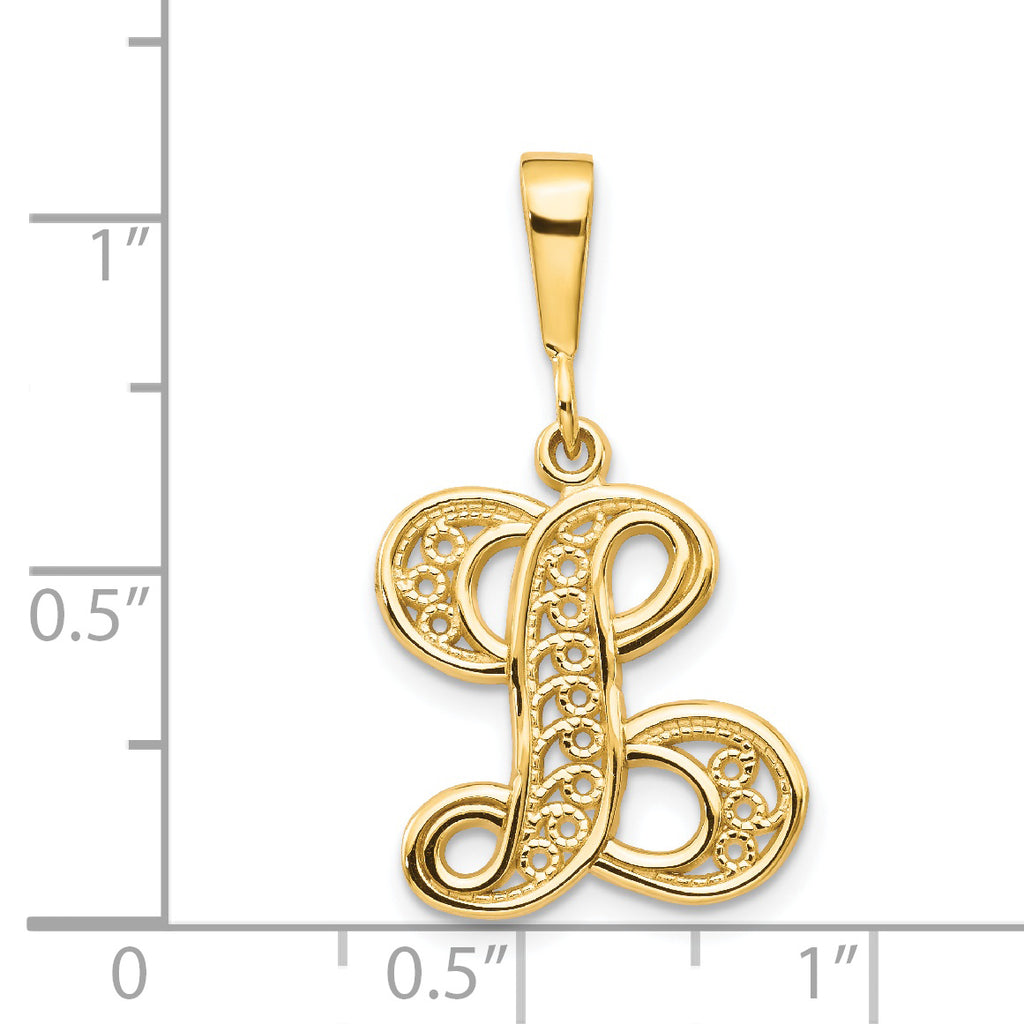 14K Gold Polished Filigree Letter L Pendant Large Elegant Design