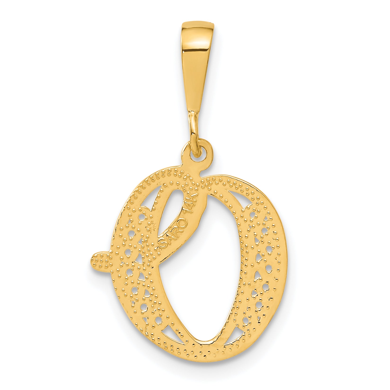 14K Gold Polished Filigree Script O Initial Pendant Elegant Large Design