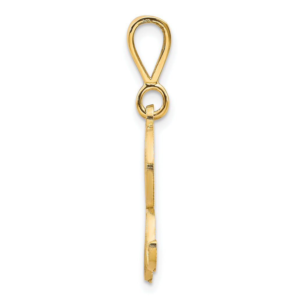 14K Gold Polished Filigree Letter R Script Pendant  Elegant Large Design