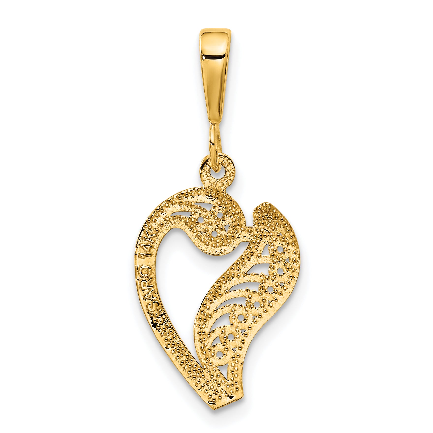 14K Gold Polished Script Filigree V Initial Pendant  Elegant Large Design