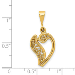 14K Gold Polished Script Filigree V Initial Pendant  Elegant Large Design