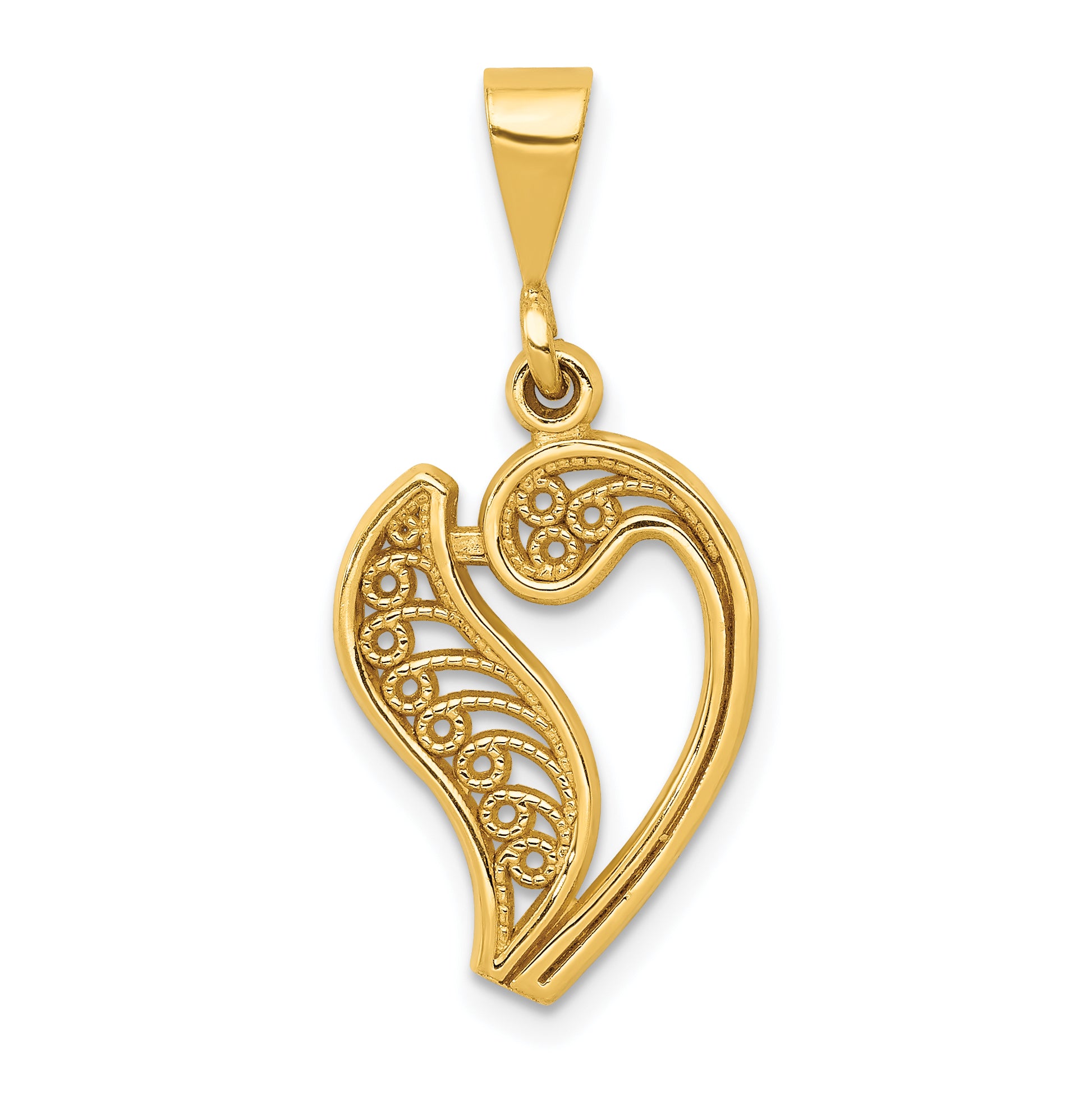 14KY Polished Script Filigree Letter V Initial Pendant Main image