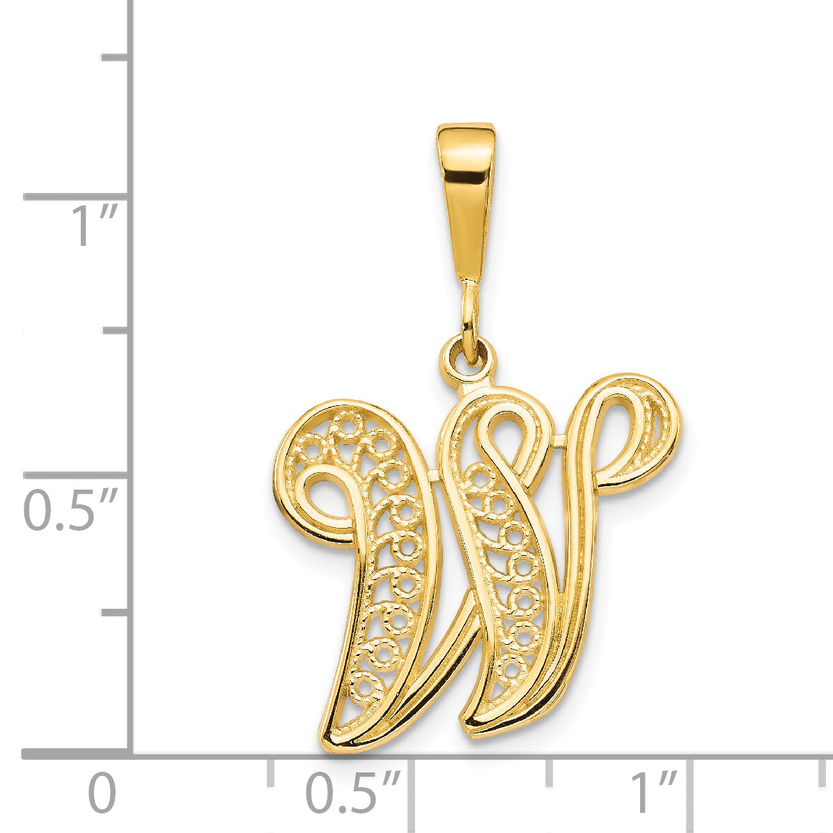14K Gold Polished Filigree W Initial Pendant Large Elegant Design