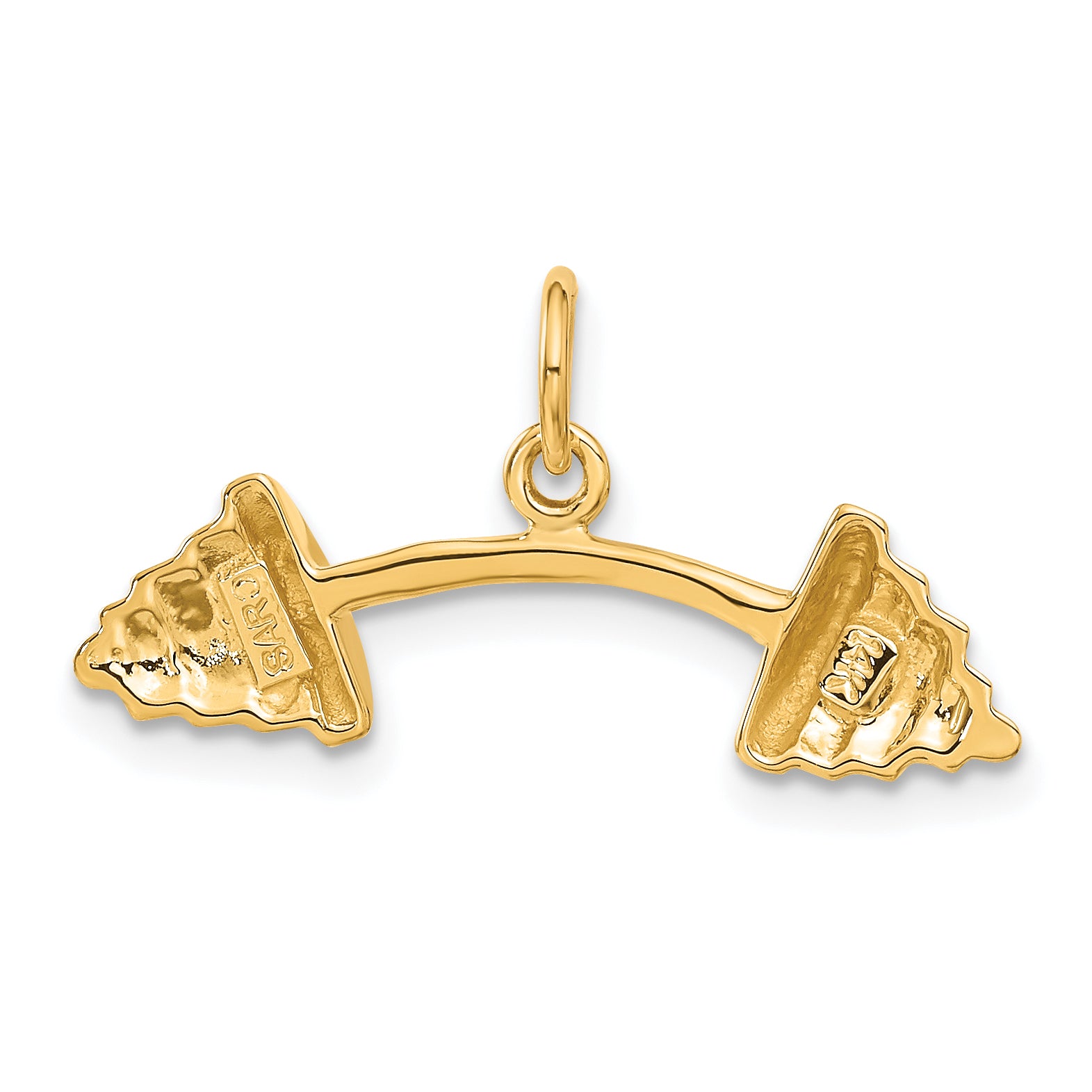 14K Gold Barbell Charm for Men with Polished Finish, Medium Size