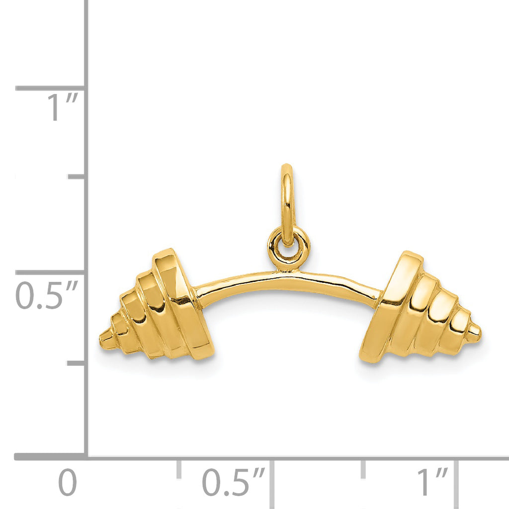 14K Gold Barbell Charm for Men with Polished Finish, Medium Size