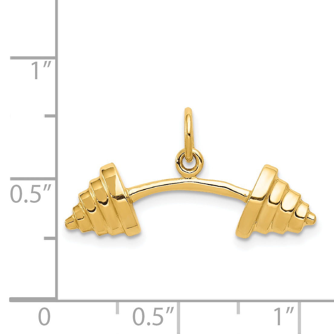 14K Gold Barbell Charm for Men with Polished Finish, Medium Size