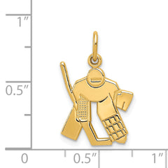 14K Gold Hockey Goalie Charm with Polished Textured Finish for Men