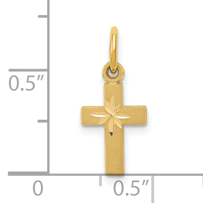 14K Gold Brushed Tiny Cross Charm with Diamond-Cut Texture