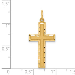 14K Gold Diamond-Cut Cross Charm Pendant  Elegant Solid Design