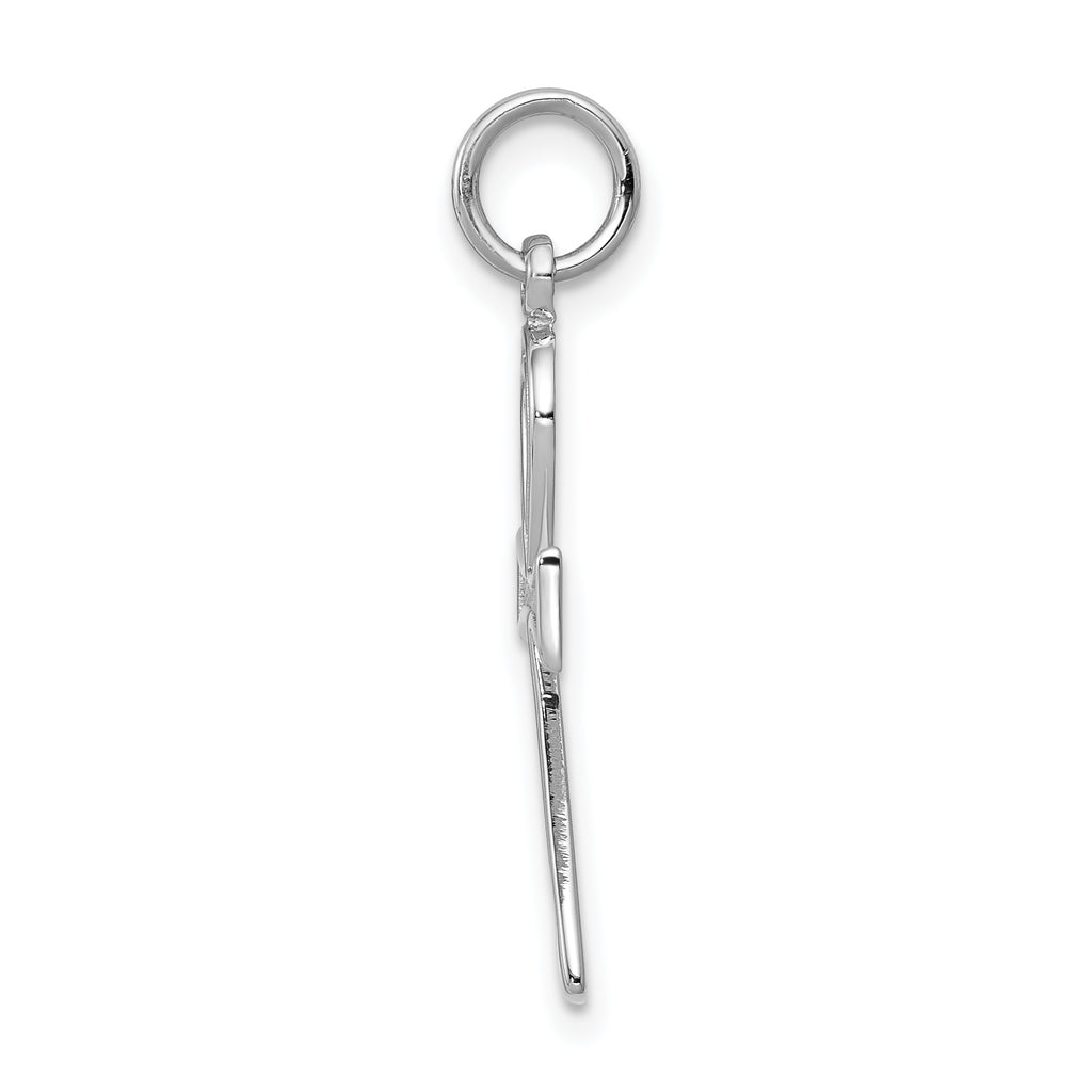 14K White Gold Ankh Cross Pendant with Polished and Textured Finish