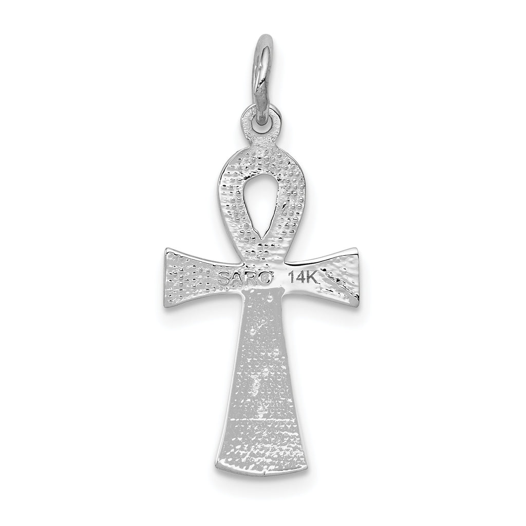 14K White Gold Ankh Cross Pendant with Polished and Textured Finish