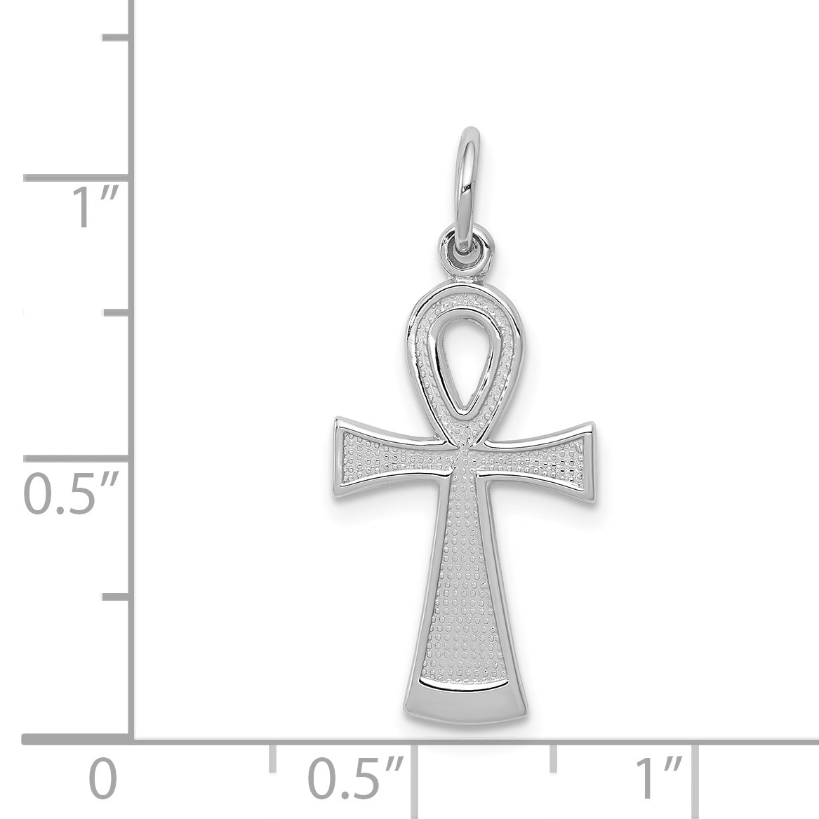 14K White Gold Ankh Cross Pendant with Polished and Textured Finish