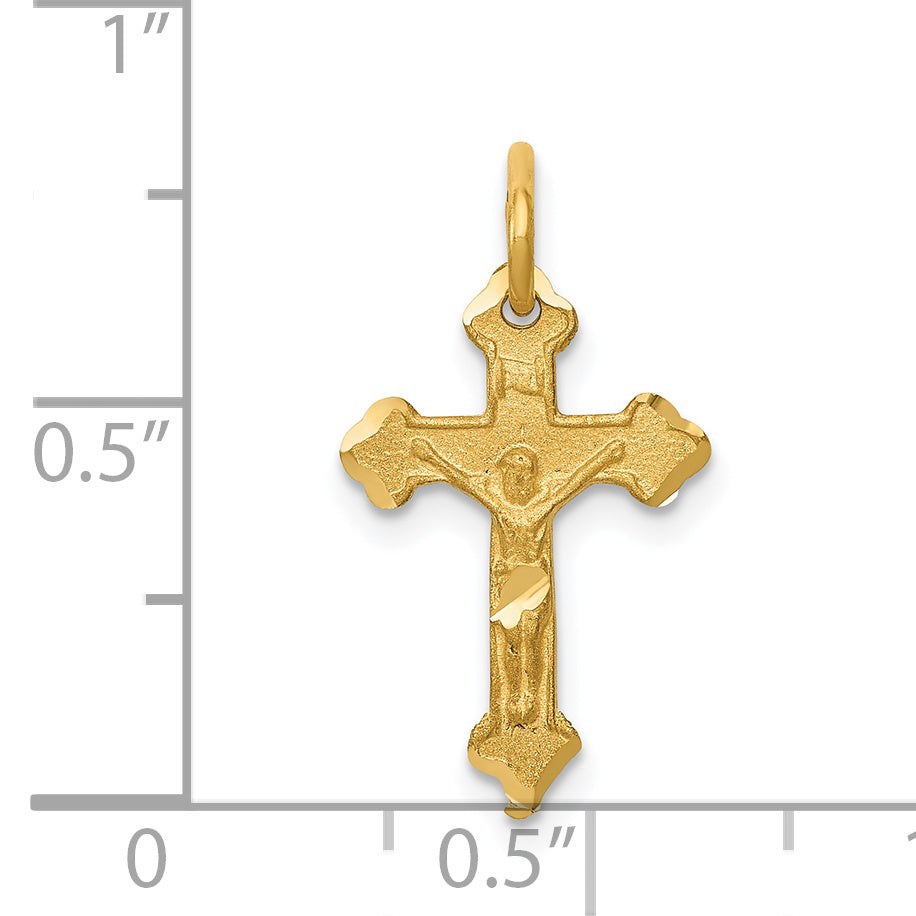 14K Gold Diamond-Cut INRI Crucifix Pendant  Elegant Religious Charm