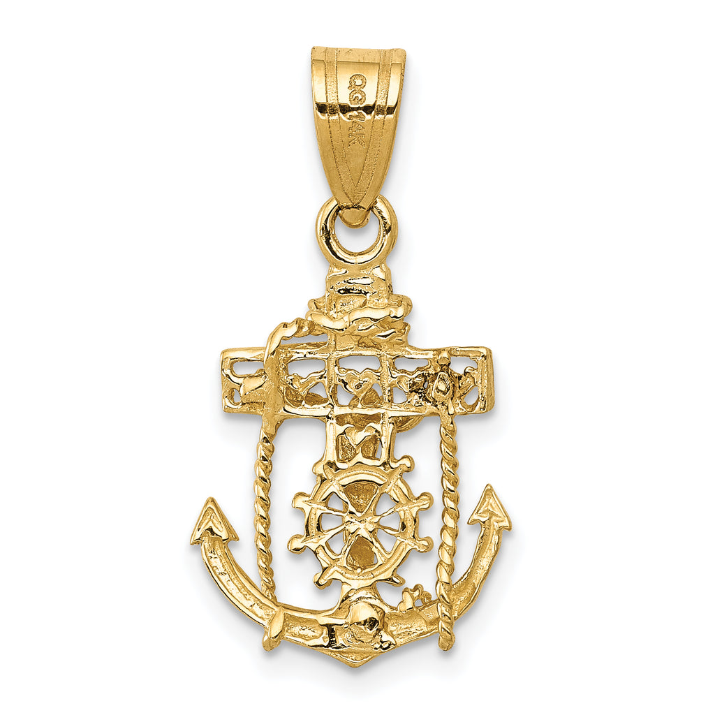 14K Gold Mariners Cross Pendant with Polished Finish Elegant Design