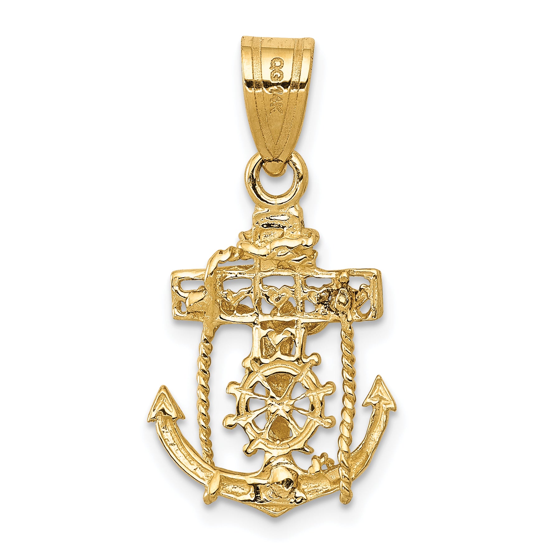 14K Gold Mariners Cross Pendant with Polished Finish Elegant Design