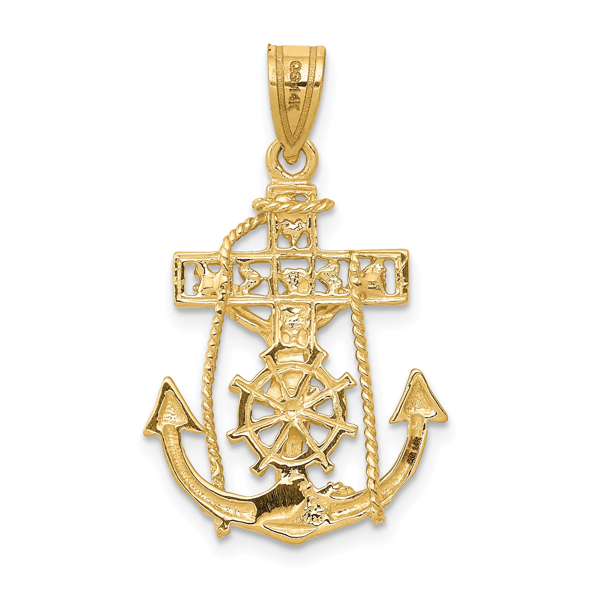 14K Gold Mariners Cross Pendant with Polished Finish  Timeless and Elegant