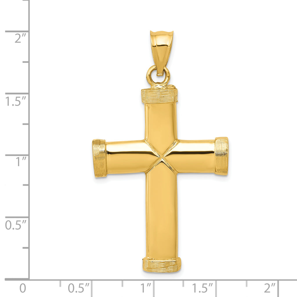 14K Gold Polished Latin Cross Pendant with Solid Cast Design