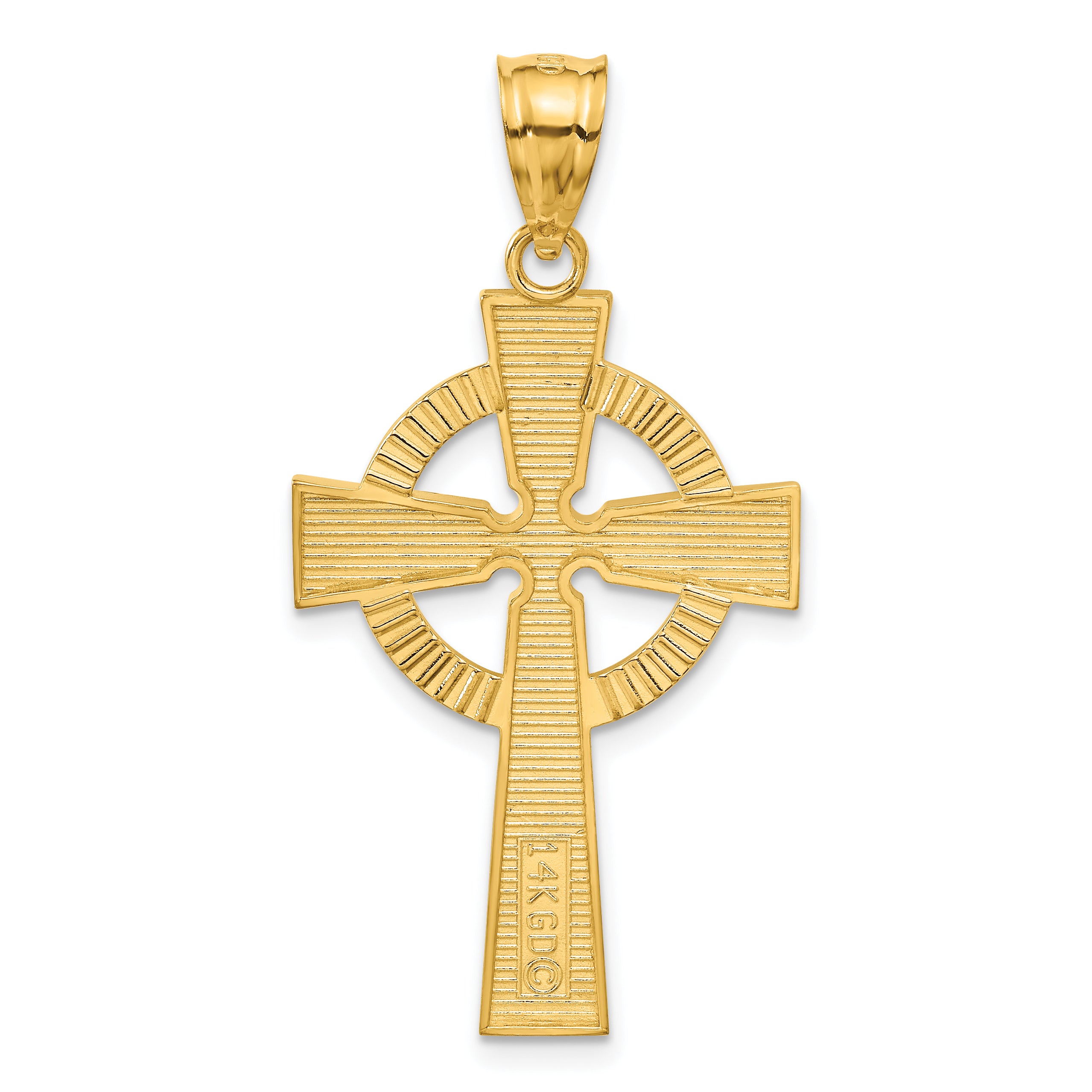 14K Gold Celtic Cross Pendant with Textured Detail  Solid Cast Design