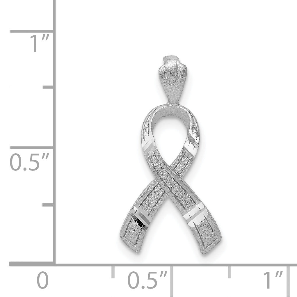 14K White Gold Diamond-Cut Awareness Pendant with Rhodium Finish, Solid and Textured