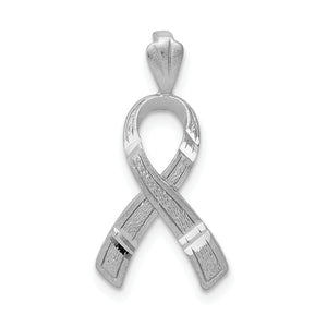 Awareness Ribbon Pendant in 14K White Gold, 22mm Diamond-Cut - Sophia Jewelers