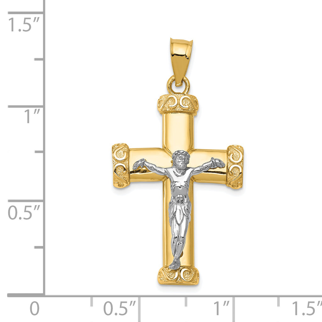 14K Two-Tone Gold Crucifix Pendant with Textured Design Solid and Elegant