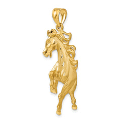 14K Gold Brushed Horse Pendant for Men with Diamond-Cut Finish