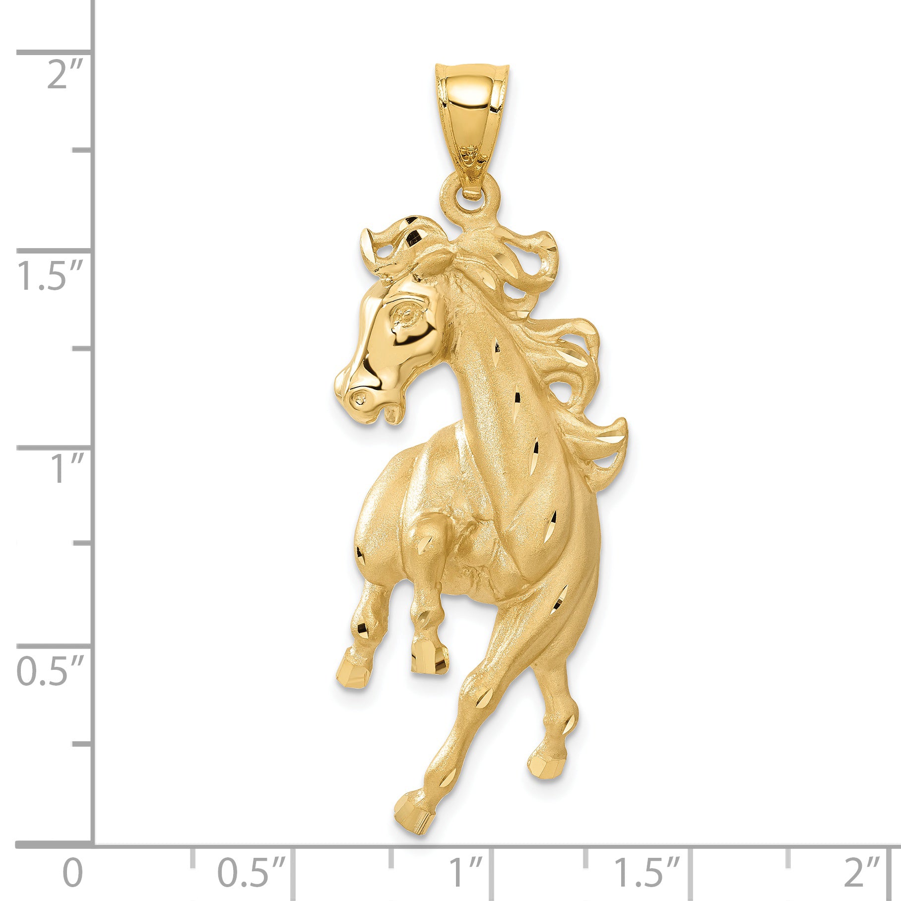 14K Gold Brushed Horse Pendant for Men with Diamond-Cut Finish