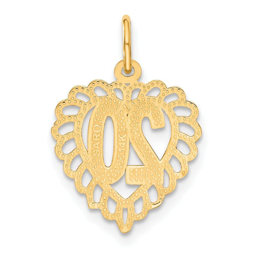 14K Gold Heart Charm Pendant with Polished Brushed Finish  20 in Length
