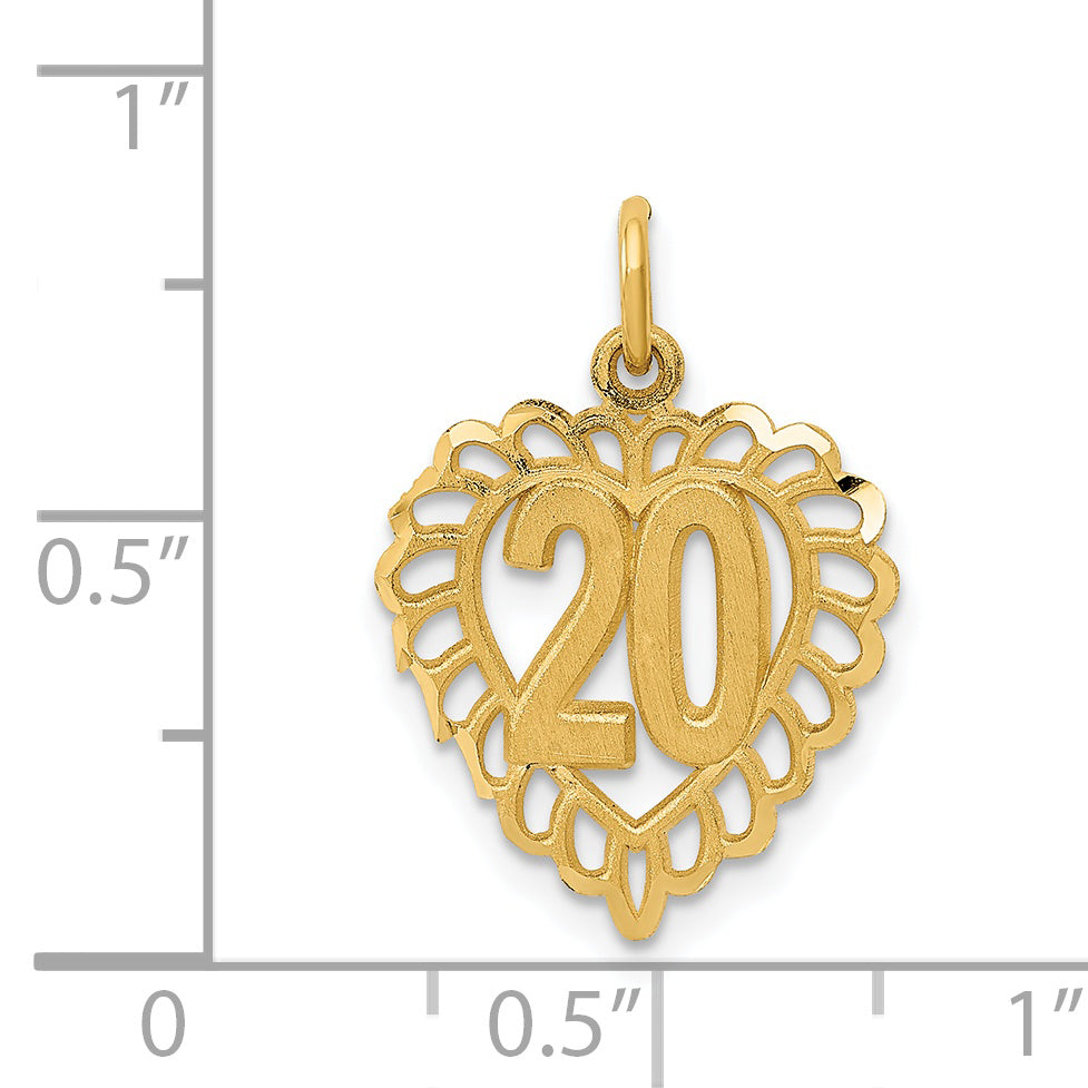 14K Gold Heart Charm Pendant with Polished Brushed Finish  20 in Length