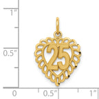 14K Gold Heart Charm with Number 25 Polished Finish Elegant Design