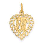 14K Gold Heart Charm with Polished & Brushed Finish, Solid, 22mm