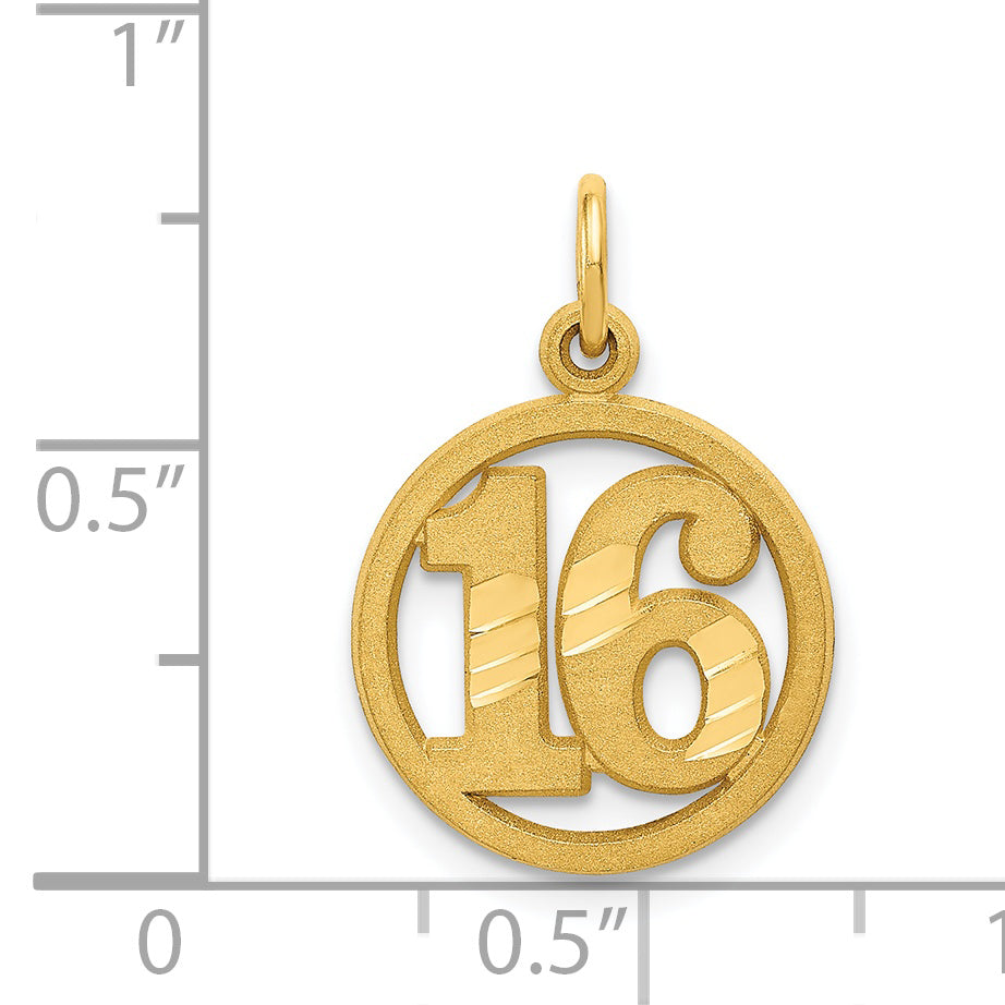14K Yellow Gold Circle Pendant with Diamond-Cut No. 16 Polished Finish