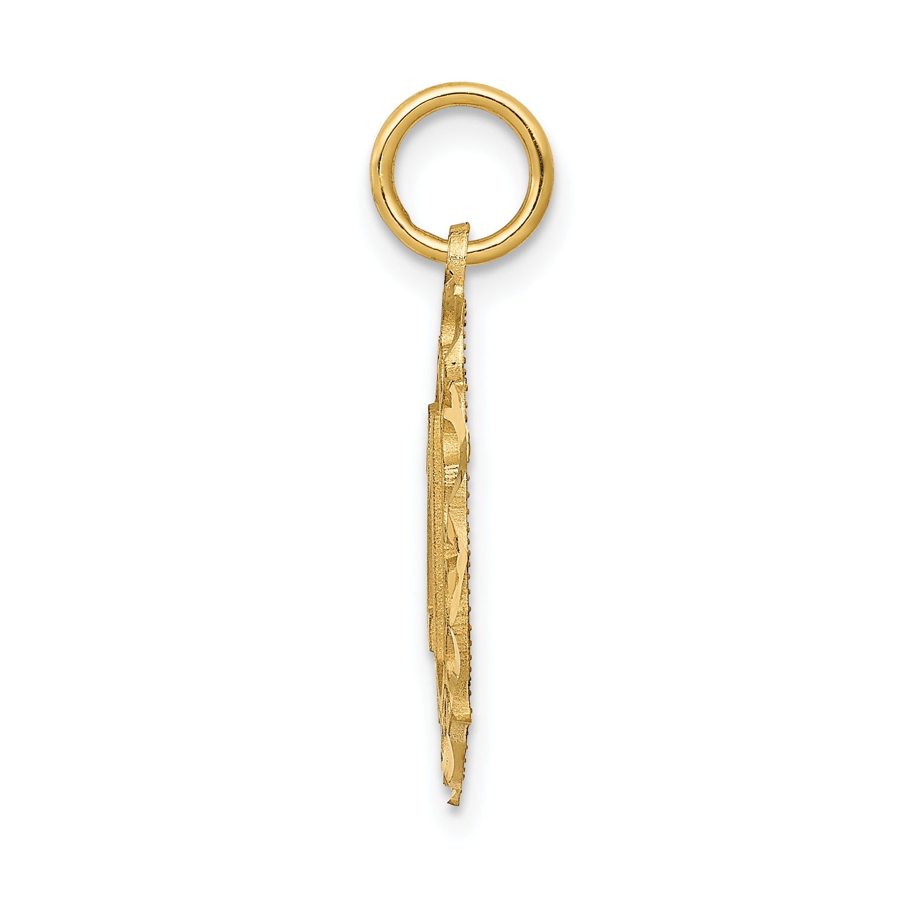 14K Gold Oval Pendant with Diamond-Cut Finish Polished & Brushed