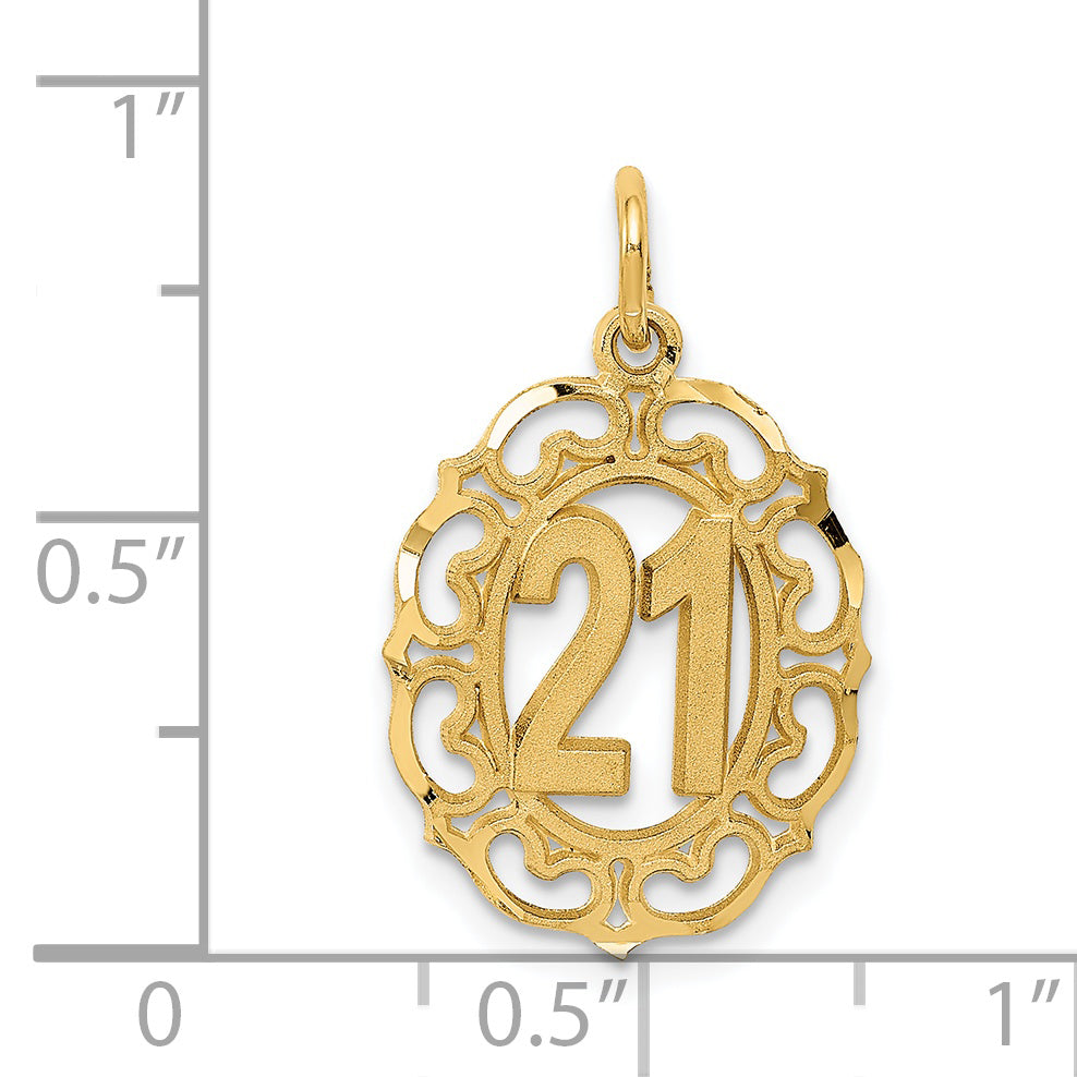 14K Gold Oval Pendant with Diamond-Cut Finish Polished & Brushed