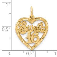 14K Gold Sweet 16 Heart Charm with Polished Diamond-Cut Finish