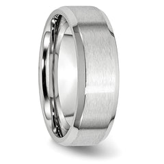 Cobalt Satin Wedding Band with Polished Beveled Edge Engravable Unisex 7mm